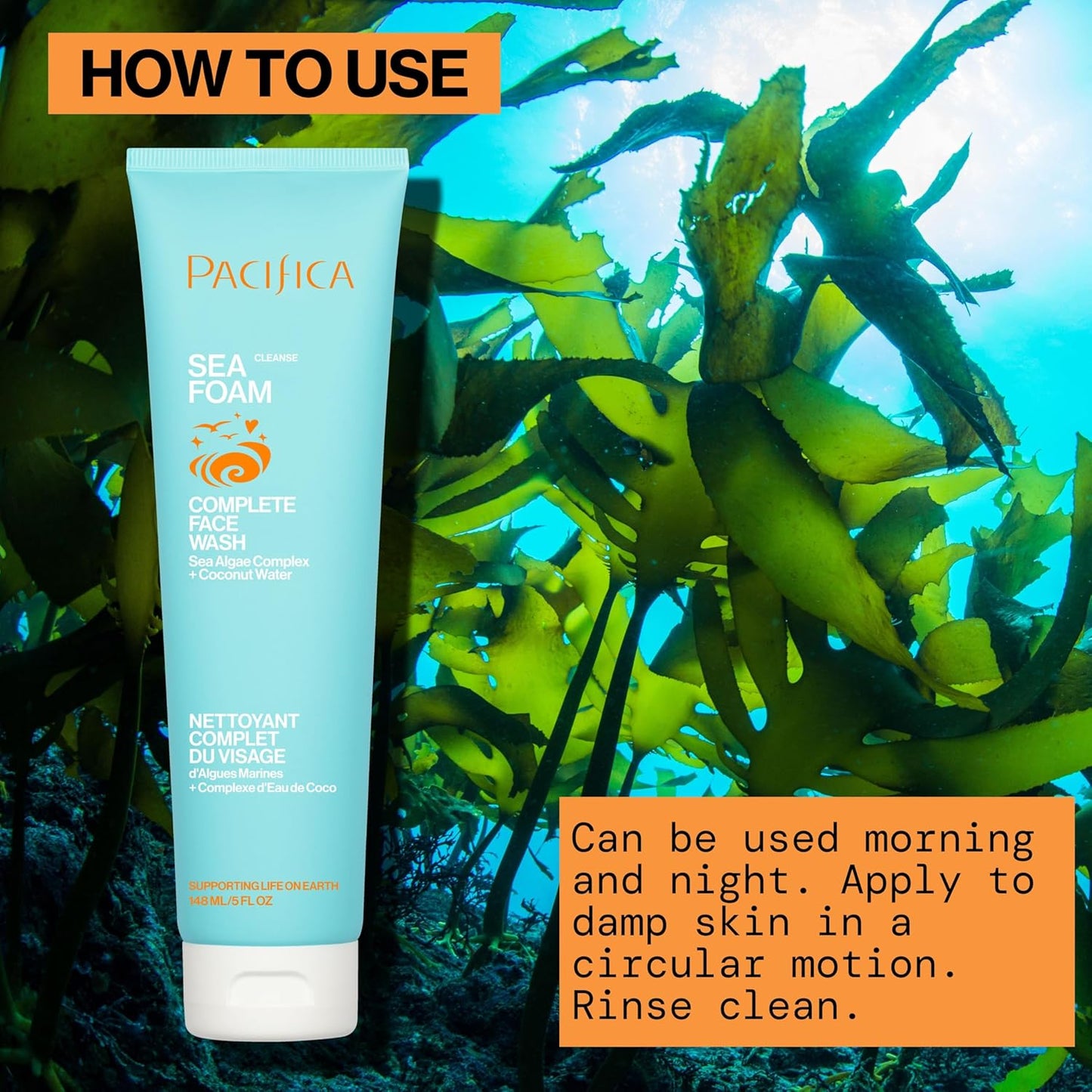 Pacifica Sea Foam Face Cleanser – Gentle Daily Wash with Coconut Water & Sea Algae for Oily & Combo Skin