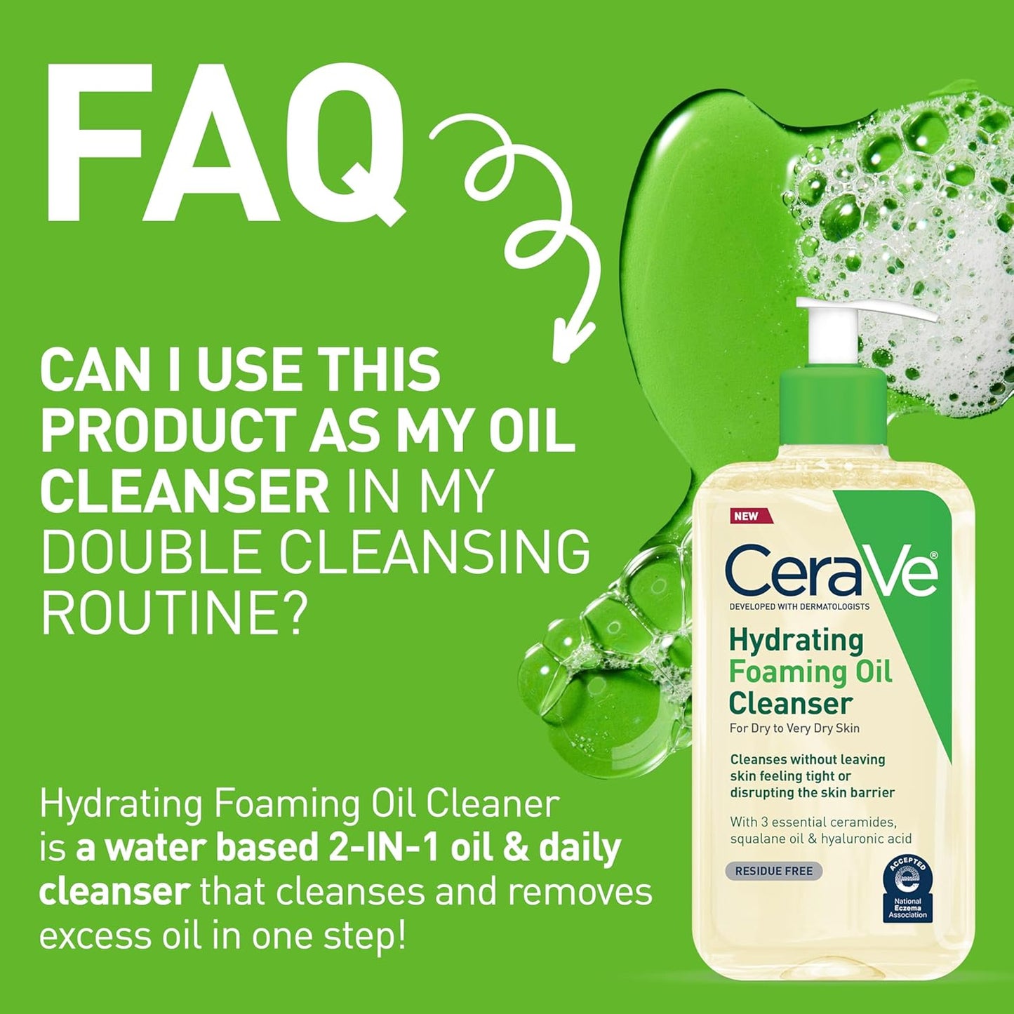 CeraVe Hydrating Foaming Oil Cleanser | Face & Body Wash with Squalane, Hyaluronic Acid & Ceramides for Dry to Very Dry Skin, Fragrance-Free, 8 fl oz