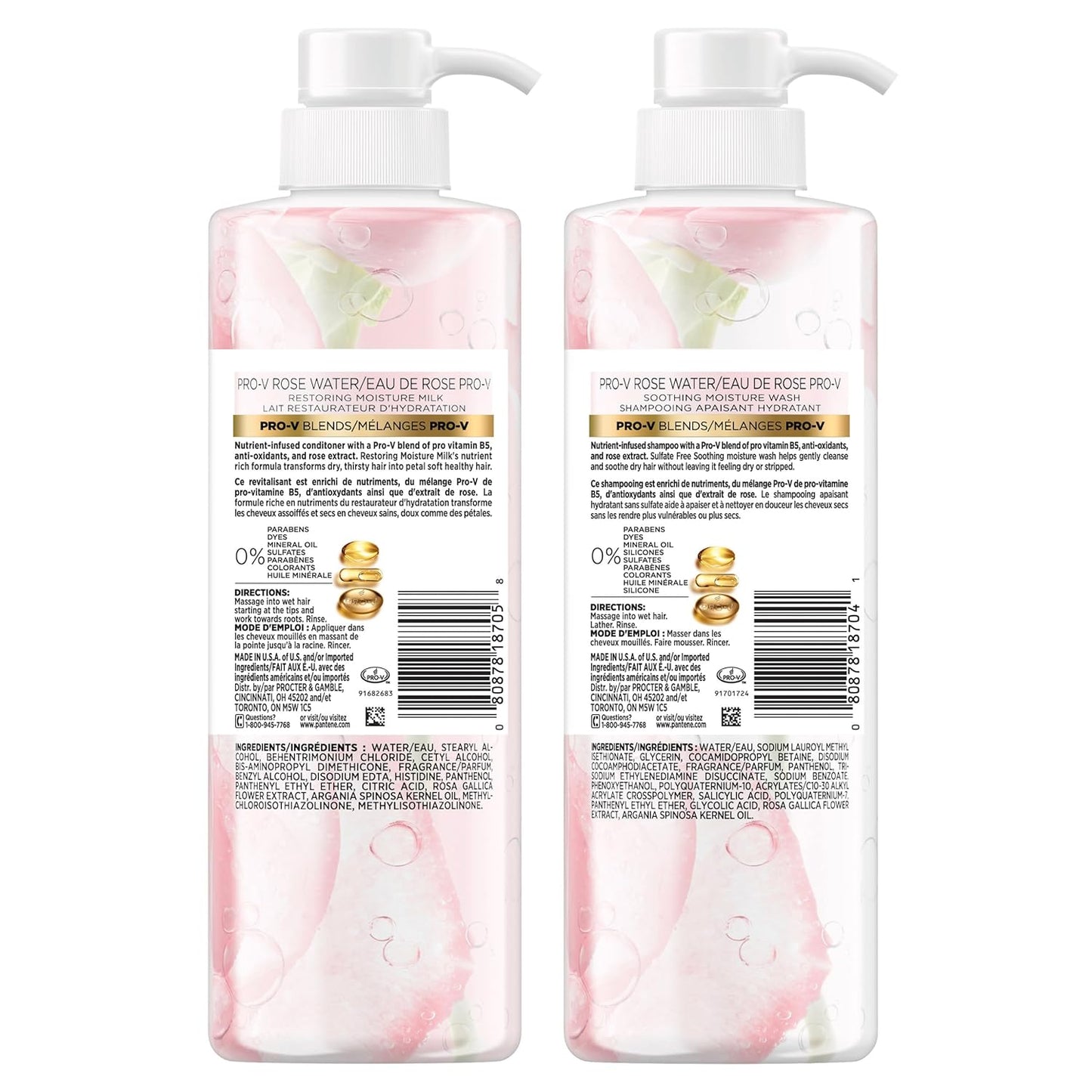 Pantene Rose Water Sulfate-Free Shampoo & Conditioner Set – Moisturizing & Soothing with Pro-V Blend + Vitamin B5 – For All Hair Types, 17.9 oz Each, 2 Pack