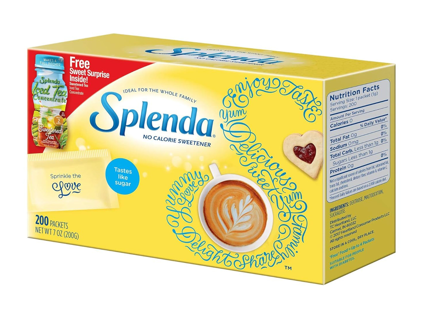 Splenda No Calorie Sweetener | 200 Individual Packets (200 x 1g) | Zero Calorie Sugar Substitute 200g (Imported, Vegetarian)