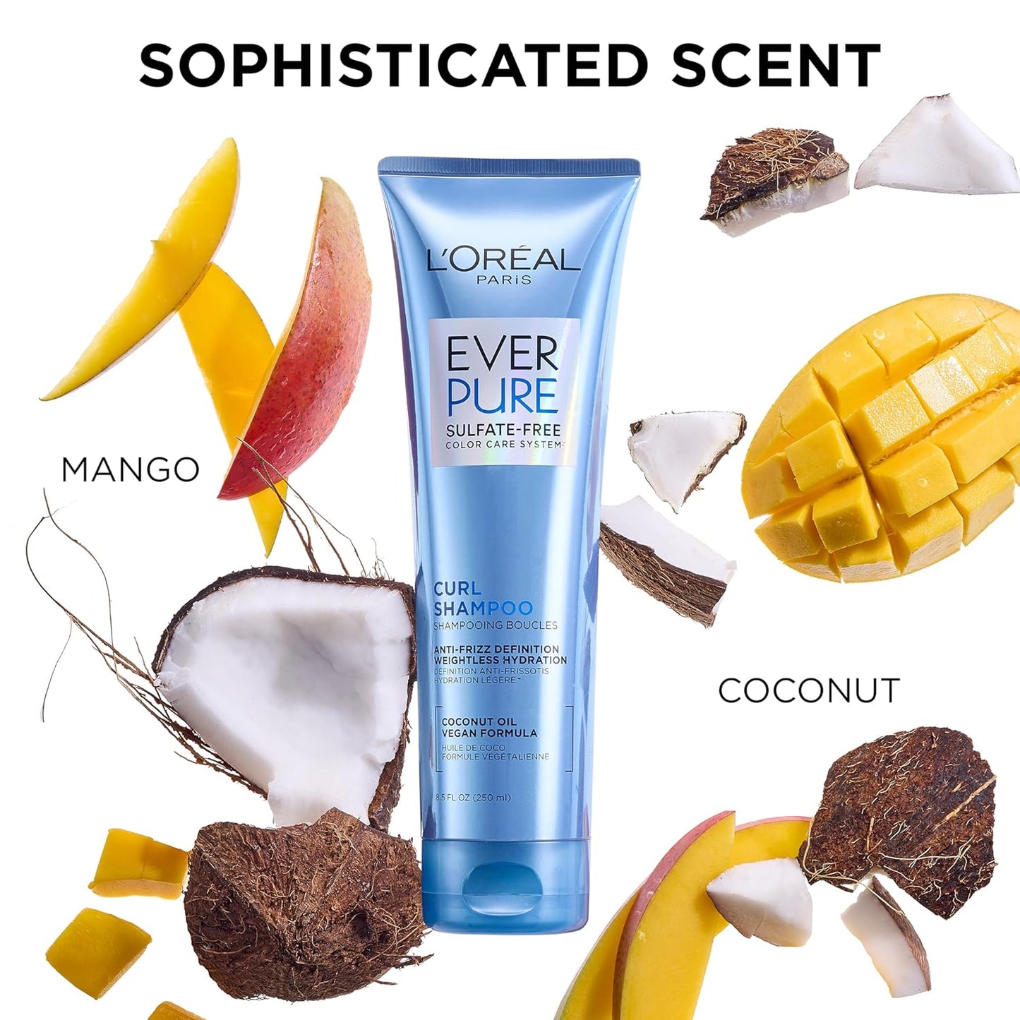 L'Oreal Paris EverPure Sulfate-Free Shampoo & Conditioner Set for Curly Hair with Coconut Oil – Anti-Frizz, Lightweight Hydration, Color-Safe, 8.5 fl oz Each