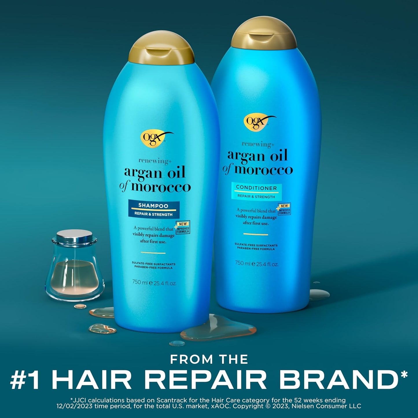 OGX Renewing + Argan Oil of Morocco Shampoo & Conditioner Set – Sulfate-Free, Hydrating & Repairing Hair Care for Dry, Damaged & Color-Treated Hair, 25.4 fl oz x 2