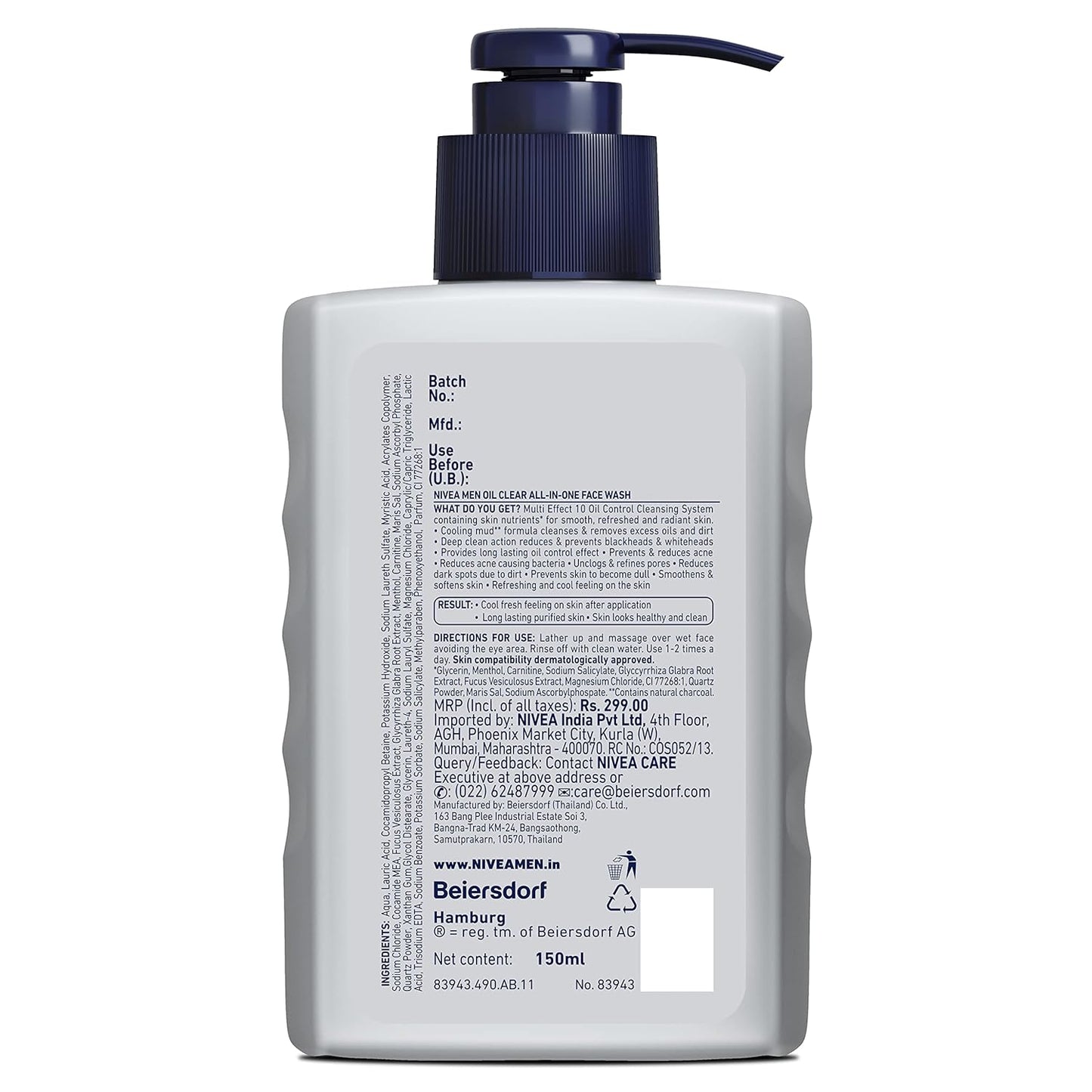 Nivea Men Oil Control Face Wash – All-in-One Daily Cleanser for Acne, Dark Spots & Excess Oil, 150ml