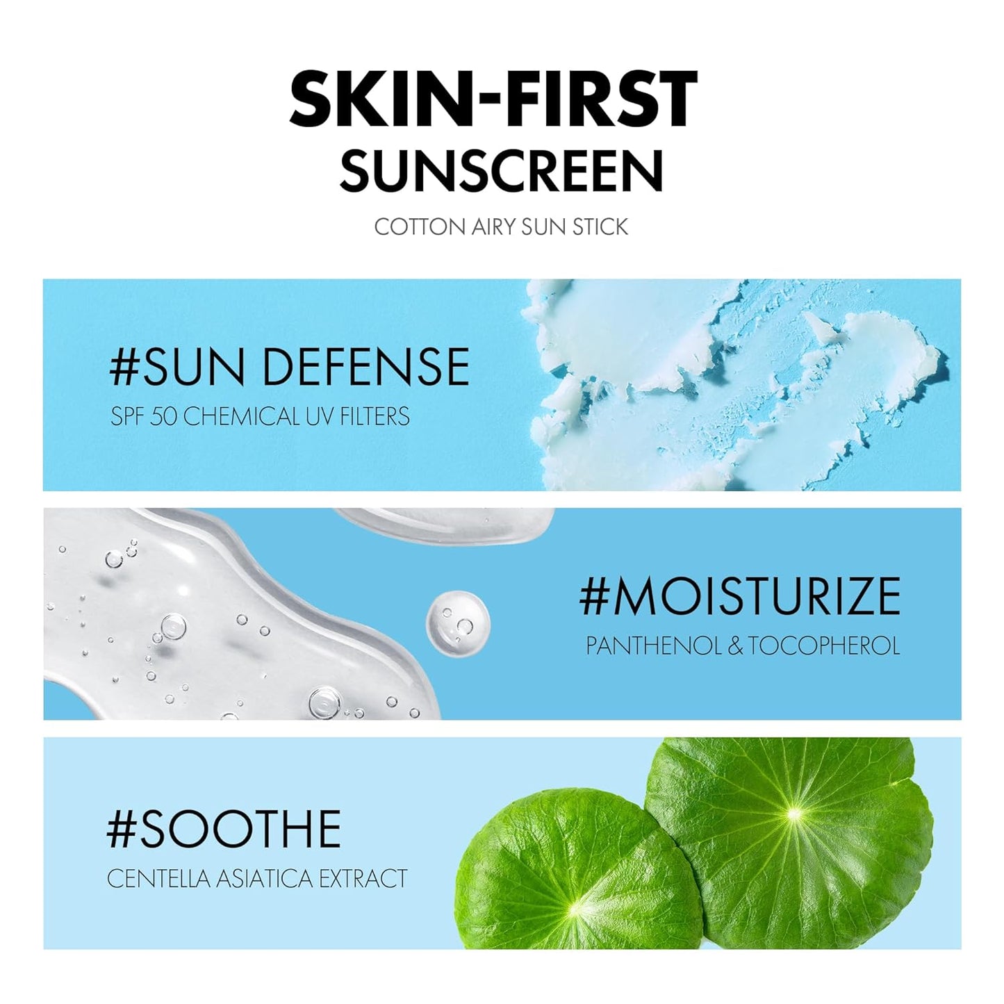 Cotton Airy Sun Stick SPF 50 – Korean Matte Face Sunscreen Stick, Travel Size, Vegan & Non-Sticky Broad Spectrum Sunblock (0.67 oz)