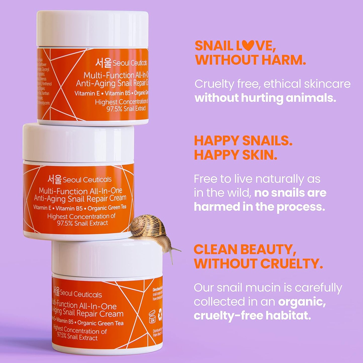 SeoulCeuticals Snail Mucin Moisturizer Cream 97.5% | Korean K-Beauty Day & Night Hydrating Repair Cream | Anti-Aging, Brightening & Cruelty-Free (2 fl.oz)