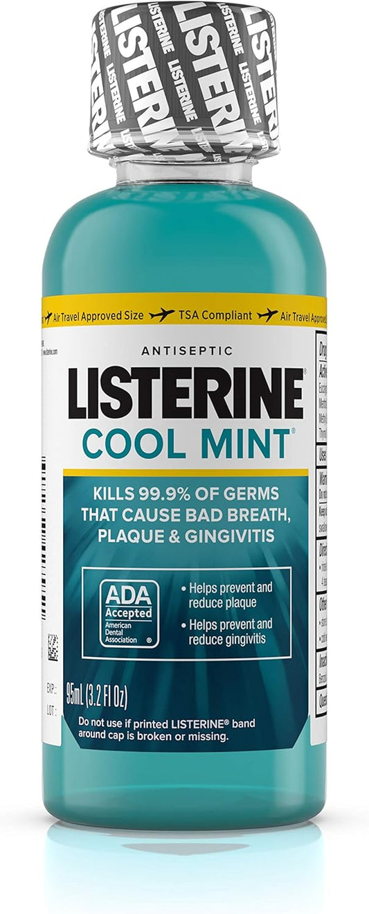 Listerine Cool Mint Antiseptic Mouthwash – Travel Size 3.2 oz (Pack of 6) – Fights Bad Breath & Germs