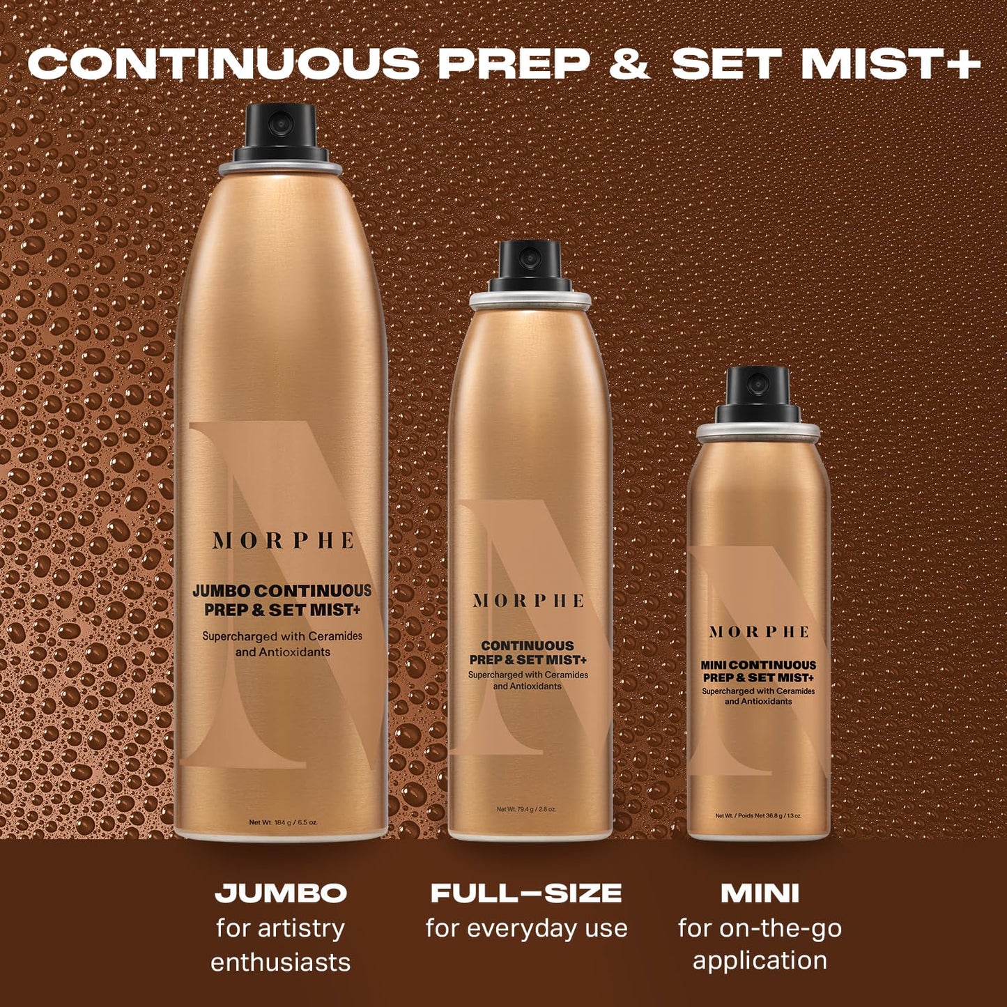 Morphe Mini Continuous Prep & Set Setting Spray – Travel Size Hydrating Makeup Mist with Ceramides for Stronger Skin Barrier (1.3oz)