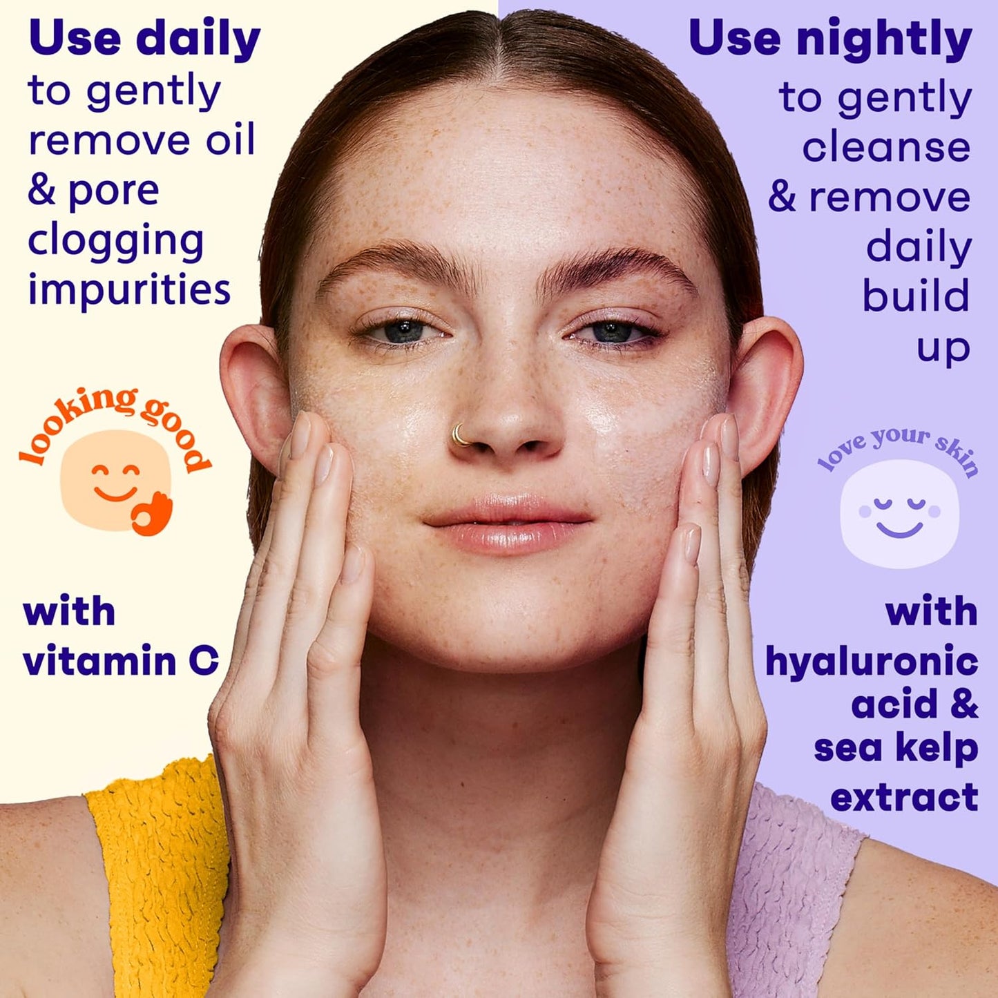 Clean & Clear Day & Night Oil-Free Facial Cleanser Duo – Morning Burst with Vitamin C & Night Relaxing Wash with Hyaluronic Acid, 16 Oz