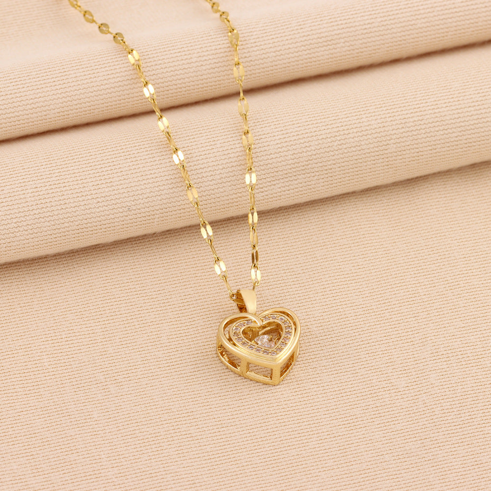 Double-layer Love Necklace With Rhinestones Titanium Steel Pendant Fashion Jewelry Woman Valentines Day Gift - LUXURY GLOW