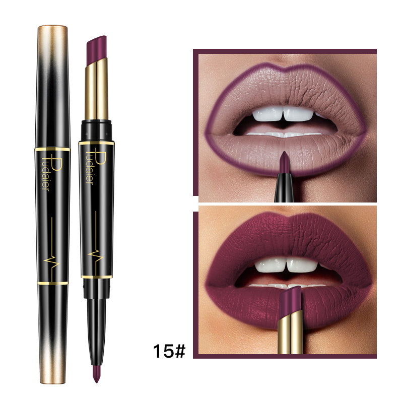 Lápiz labial y delineador de labios de doble punta Pudaier: mate, antiadherente y diseño giratorio