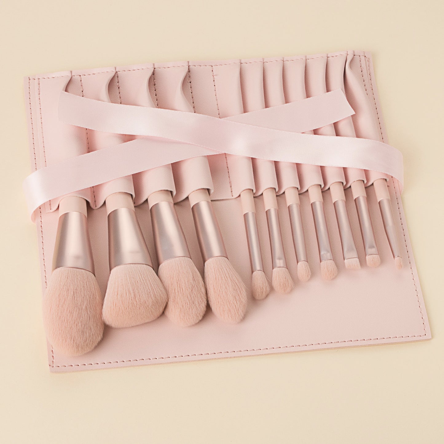 LuxuryGlow 11-Piece Pink Makeup Brush Set with Ribbon Bag – Soft Beauty Kit for Girls