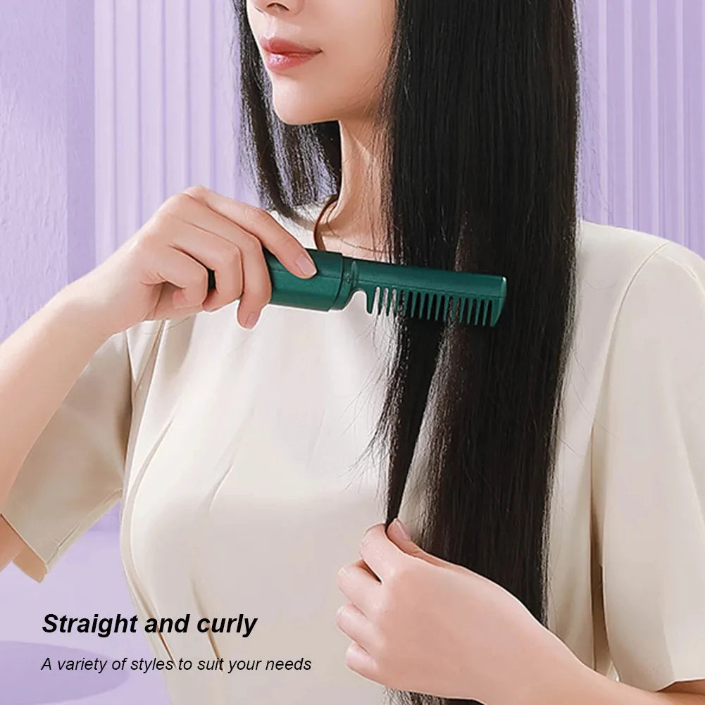 LuxuryGlow Wireless Hair Straightener & Curler Brush – Fast Heating, USB Rechargeable