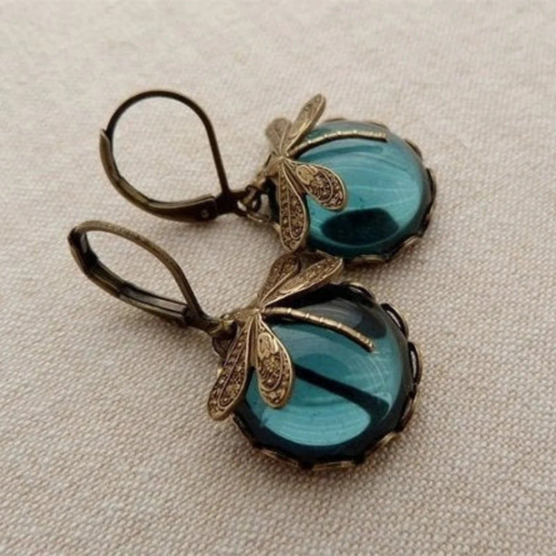 Pendientes colgantes de libélula vintage LuxuryGlow: joyería bohemia de chakras con piedra lunar para mujer