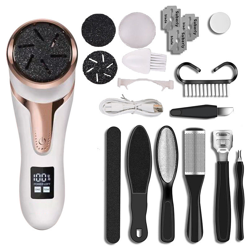 Limpiador de pies eléctrico LCD LuxuryGlow con aspiradora: removedor de callos y herramienta de pedicura