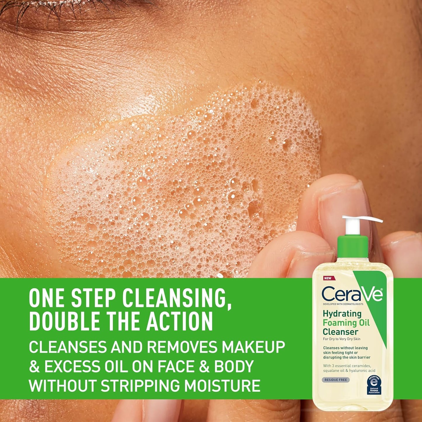 CeraVe Hydrating Foaming Oil Cleanser | Face & Body Wash with Squalane, Hyaluronic Acid & Ceramides for Dry to Very Dry Skin, Fragrance-Free, 8 fl oz