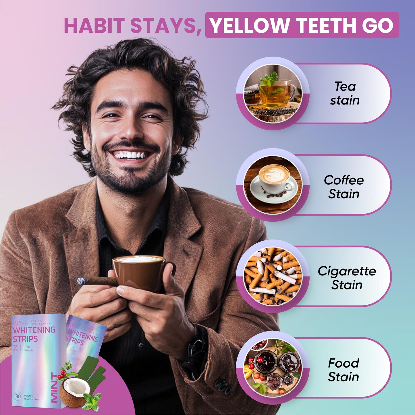 Gentle Teeth Whitening Strips - (28 Stripes) Bleaching Teeth Free of Peroxide for a Radiant Smile - Gentle Tooth whitening