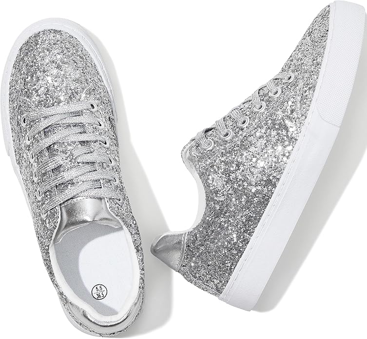 ✨ Jeekopeg Glitter Sparkly Sneakers – Shiny Sequin Casual Shoes for Parties, Concerts & Daily Wear