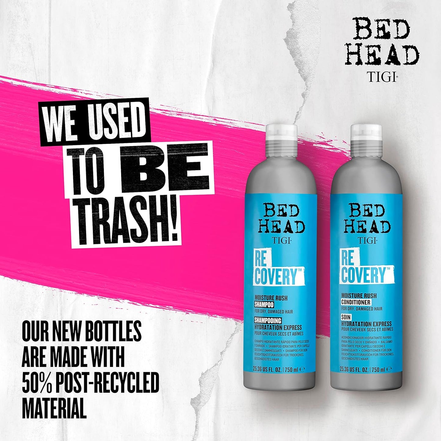 Bed Head by TIGI Recovery Moisturizing Shampoo & Conditioner Set – Hydrating Formula with Prickly Pear Cactus Extract for Dry, Damaged Hair, 25.36 fl oz x 2