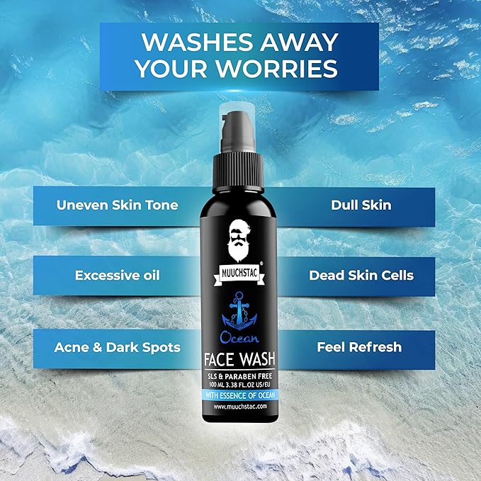 MUUCHSTAC Ocean Face Wash for Men – Anti-Acne, Oil Control & Skin Brightening (300ml)