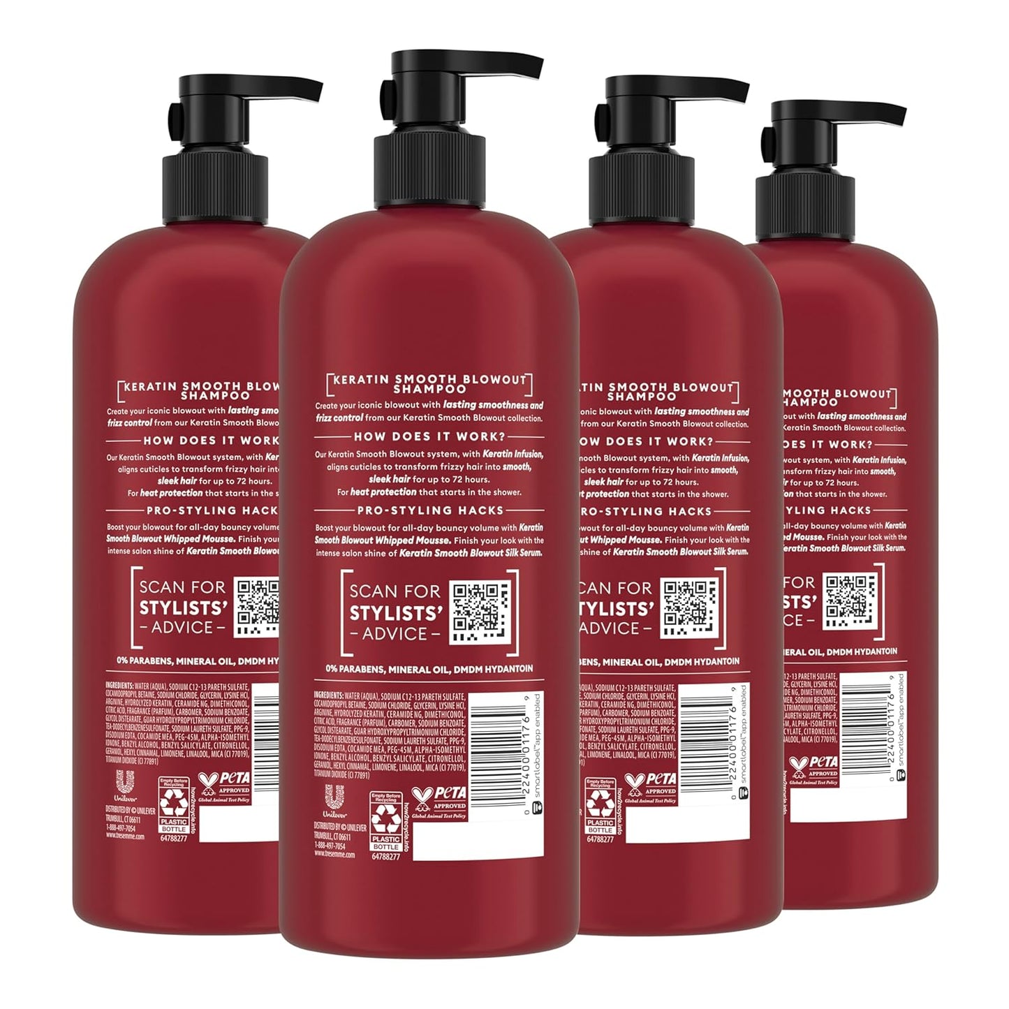TRESemmé Keratin Smooth Shampoo 4 Pack – Frizz Control & Sleek Hair, 28 fl oz Each