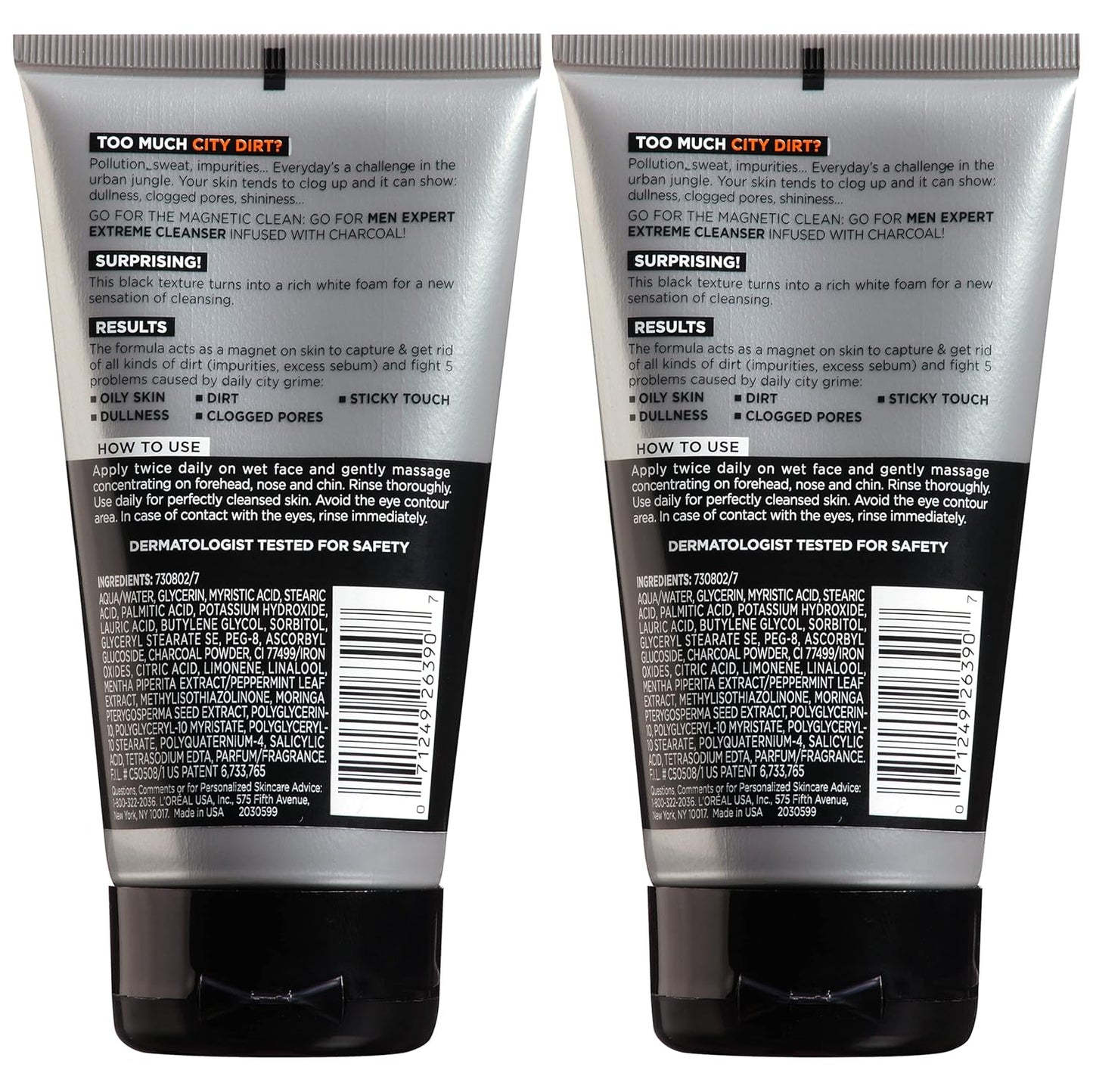 L'Oreal Paris Men Expert Hydra Energetic Face Wash with Charcoal – Daily Facial Cleanser for Men, Removes Dirt & Oil, Fights Dullness & Clogged Pores (2 Pack)