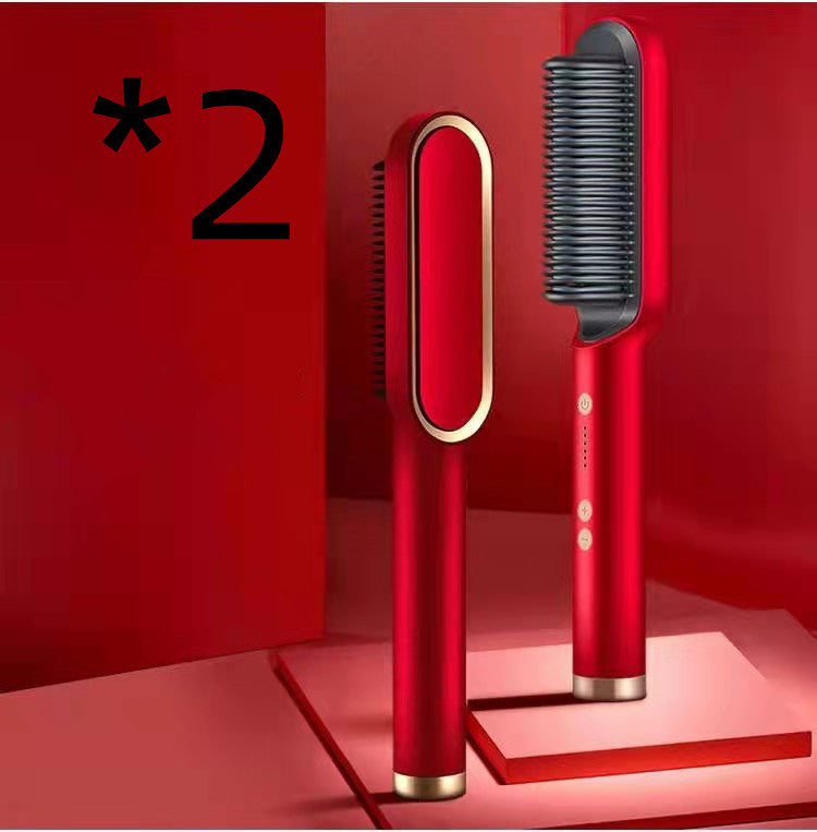 LuxuryGlow 2-in-1 Hair Straightener & Hot Comb – Negative Ion Curling Brush