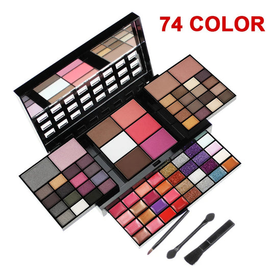 LuxuryGlow 74-Color All-in-One Makeup Kit – Eyeshadow, Lip Gloss, Blush & More