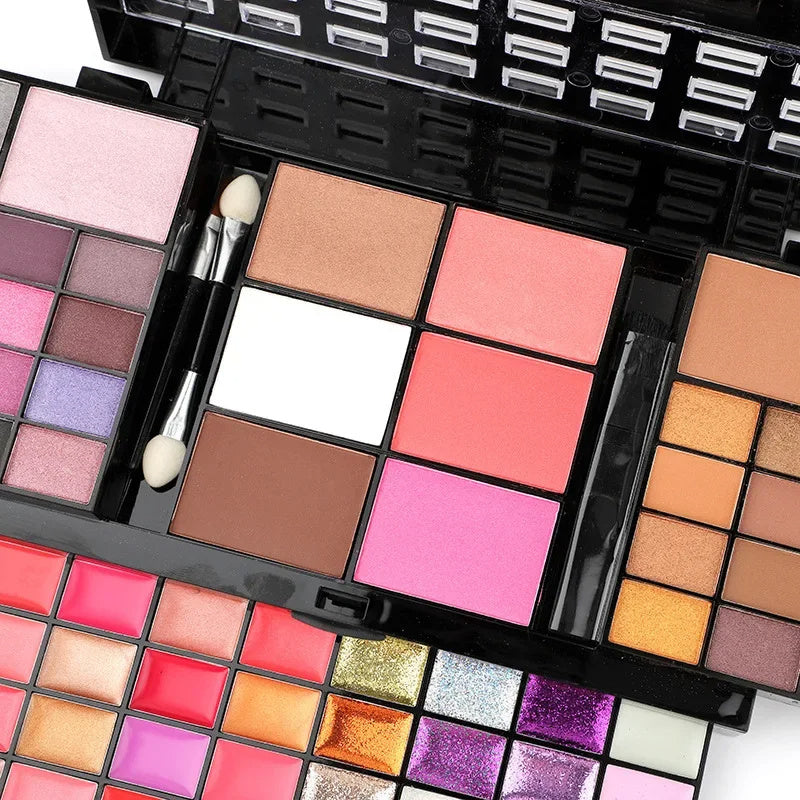 LuxuryGlow 74-Color All-in-One Makeup Kit – Eyeshadow, Lip Gloss, Blush & More