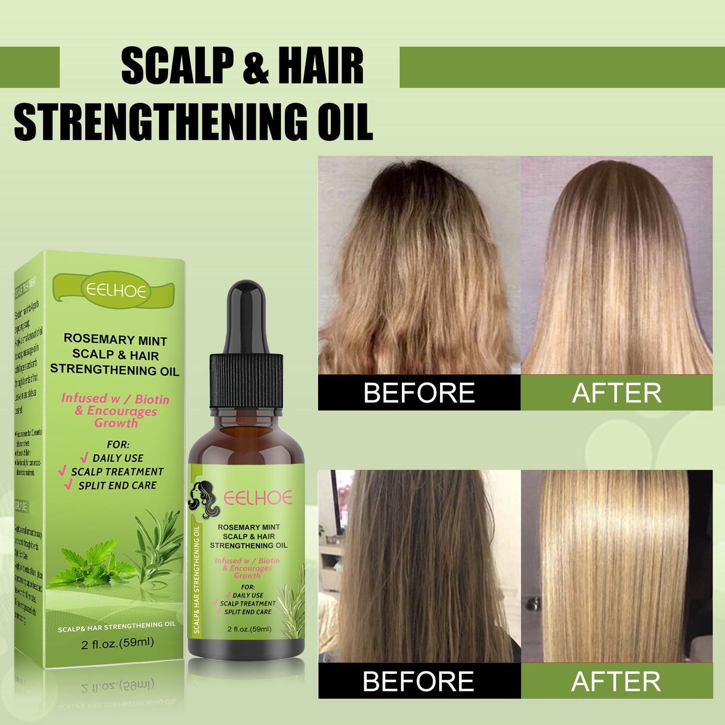 EELHOE Rosemary Mint Hair Growth Oil – Scalp Massage & Hair Repair Serum