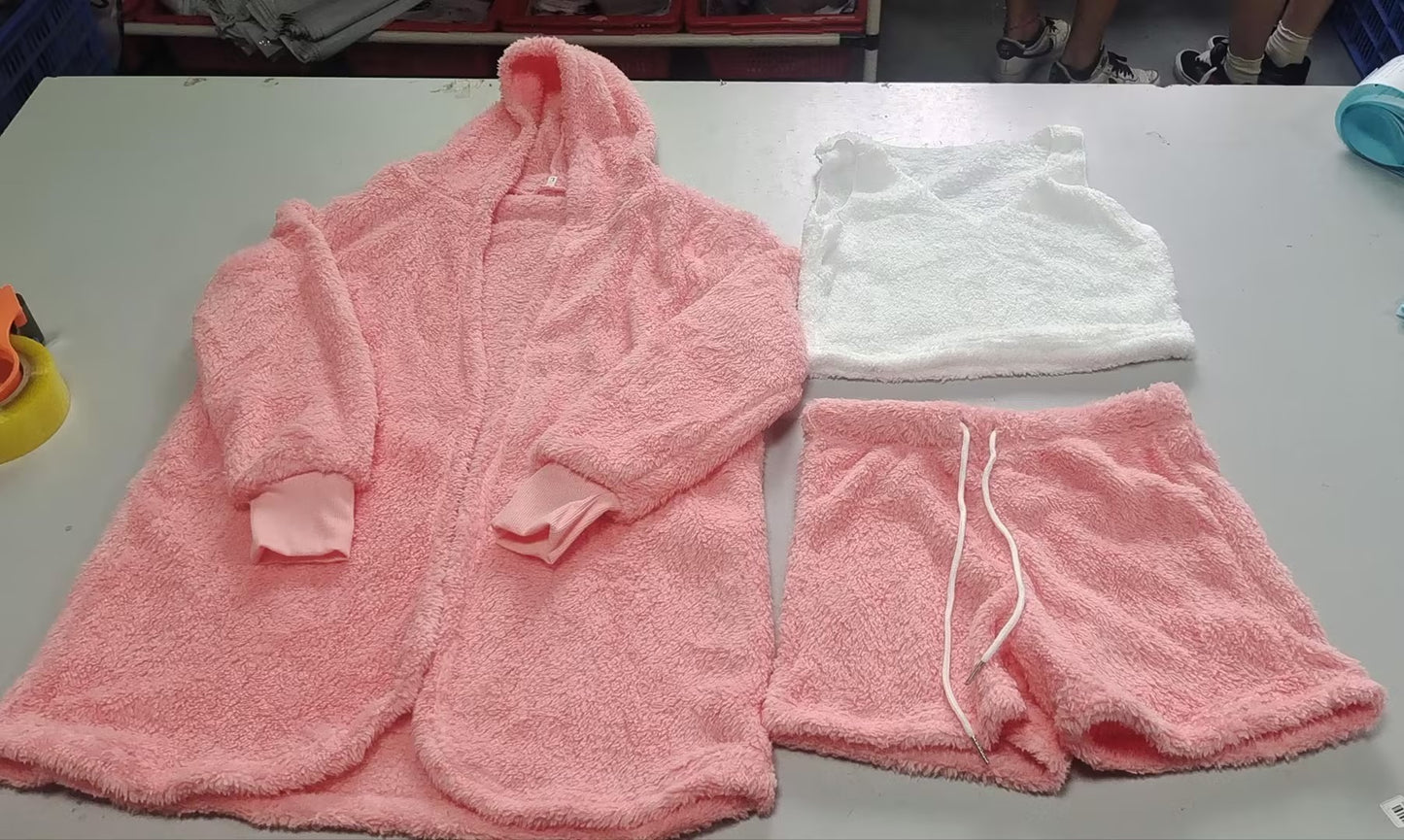 3pcs Womens Clothing Long Sleeve Crop Tank Top And Drawstring Shorts Pajama Set - LUXURY GLOW
