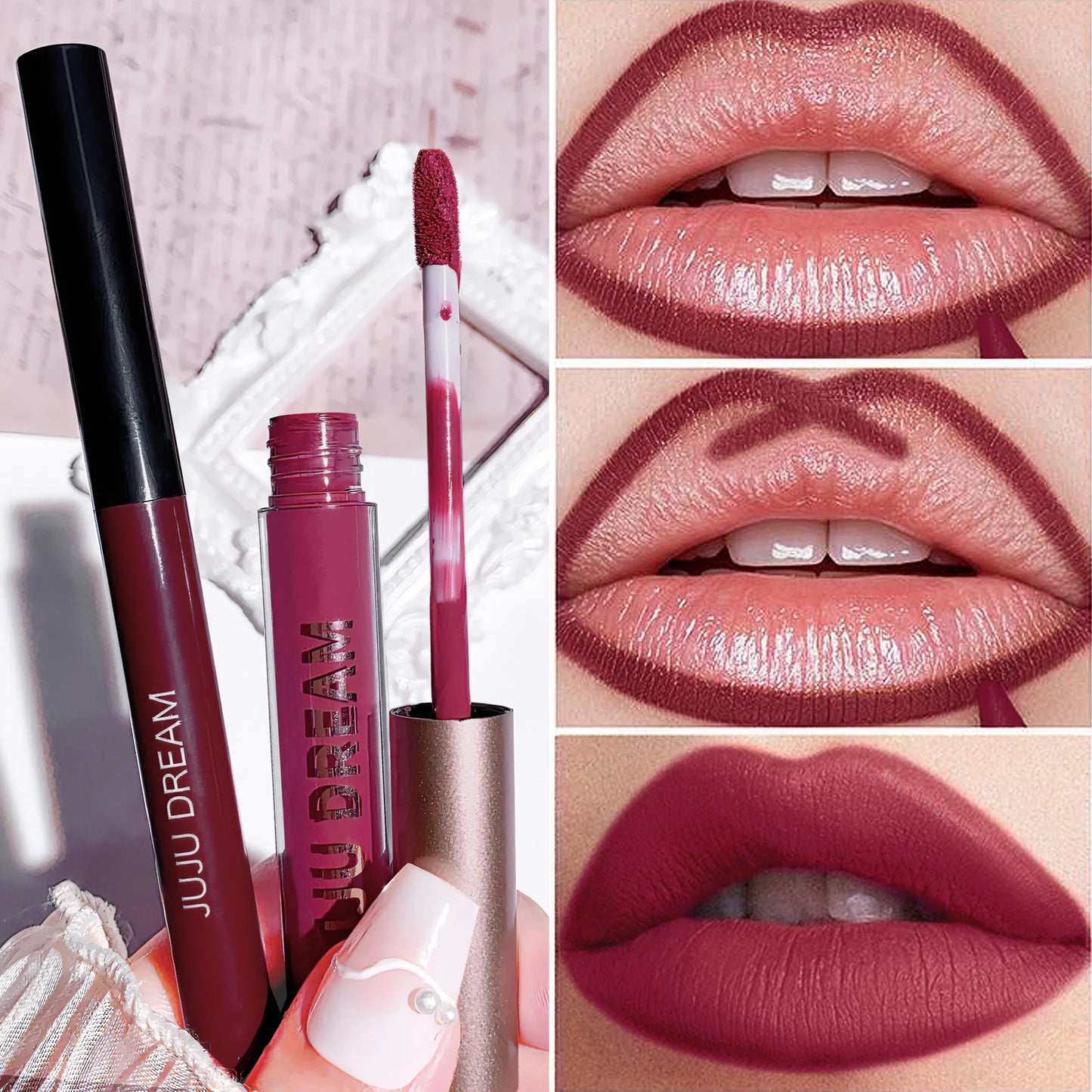 JUJU DREAM 6-Color Matte Lip Liner & Lipstick Pencil Set – 2-in-1 Waterproof, Long-Lasting, Smudge-Proof