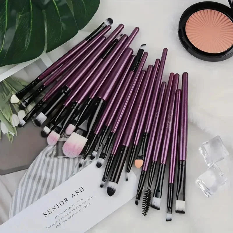 LuxuryGlow 20Pcs Professional Makeup Brush Set – Eyeliner, Blending, Foundation & More
