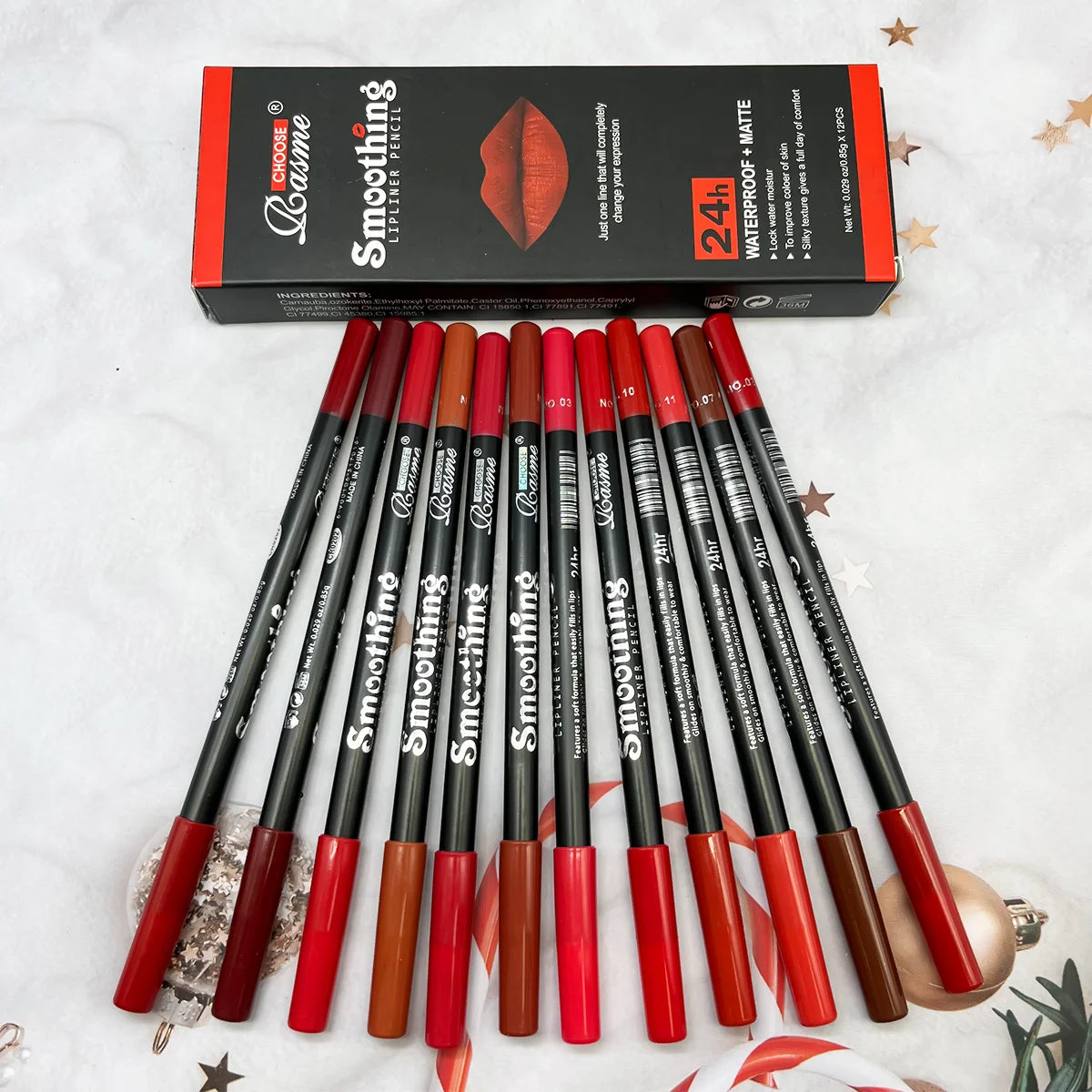 CHOOSE RASME - Set de 12 labiales mate de larga duración con delineador de labios - Caja de regalo para mujer
