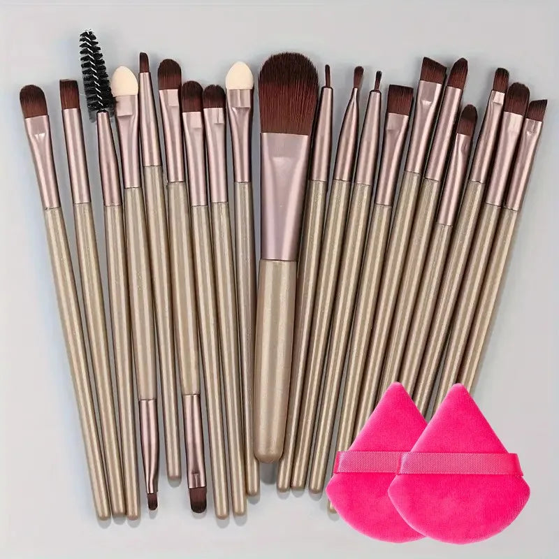 LuxuryGlow 20Pcs Professional Makeup Brush Set – Eyeliner, Blending, Foundation & More