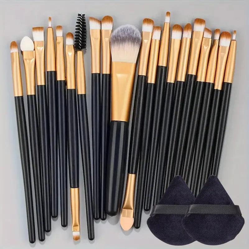 LuxuryGlow 20Pcs Professional Makeup Brush Set – Eyeliner, Blending, Foundation & More