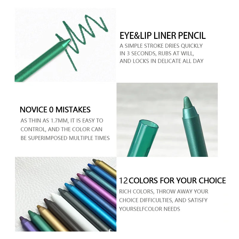 CHOOSE RASME 12-Color Glitter & Shimmer Eyeliner Pencil Set – Long-Lasting & Smooth Application