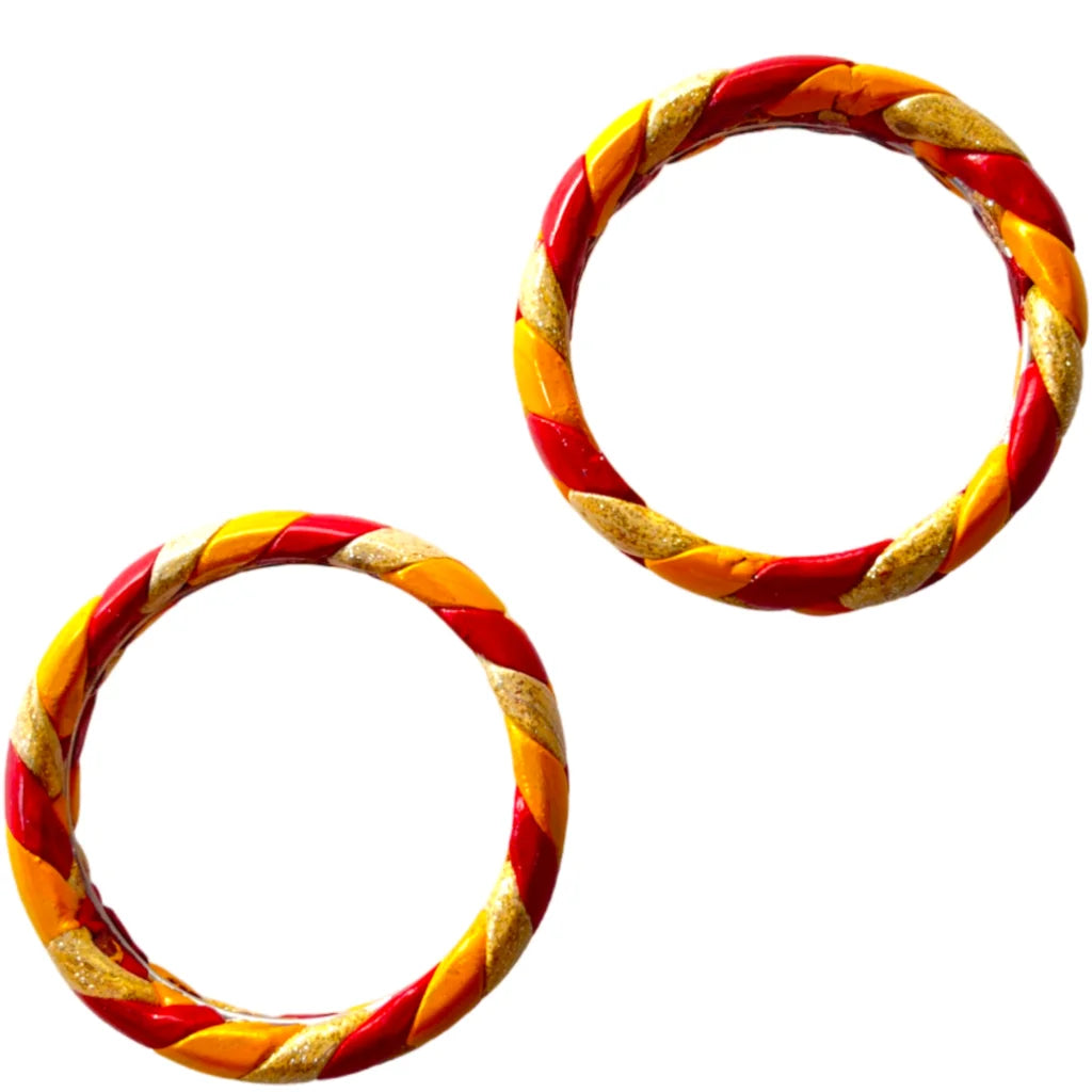 LuxuryGlow Lac Bangles Handmade Jaipur Lac Bangles with Golden Zari – Red, Yellow & Cream