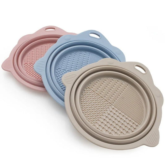 Set limpiador de brochas de maquillaje SALON FASHION: recipiente de silicona para limpieza y soporte para brochas