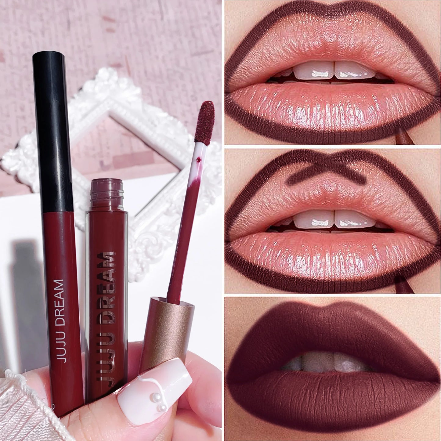 JUJU DREAM 6-Color Matte Lip Liner & Lipstick Pencil Set – 2-in-1 Waterproof, Long-Lasting, Smudge-Proof