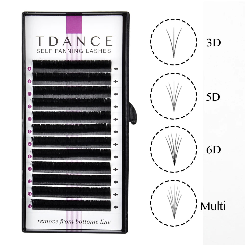 TDANCE Easy Fan Eyelash Extensions | 12-Row Faux Mink Volume Lashes | Fast Blooming for Natural to Glam Looks C60