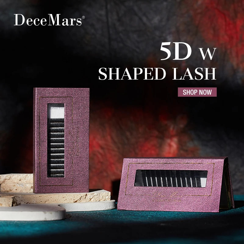 وصلات رموش DeceMars خماسية الأبعاد على شكل حرف W - مراوح حجم يدوية الصنع (12 خطًا/علبة) C90