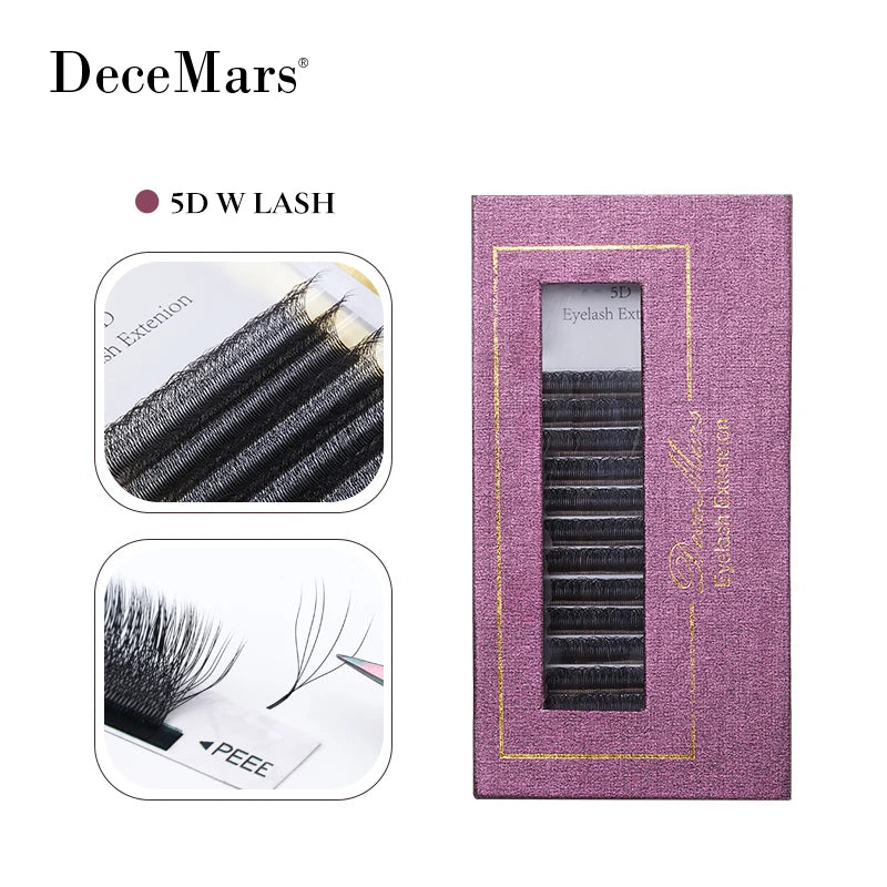 وصلات رموش DeceMars خماسية الأبعاد على شكل حرف W - مراوح حجم يدوية الصنع (12 خطًا/علبة) C90