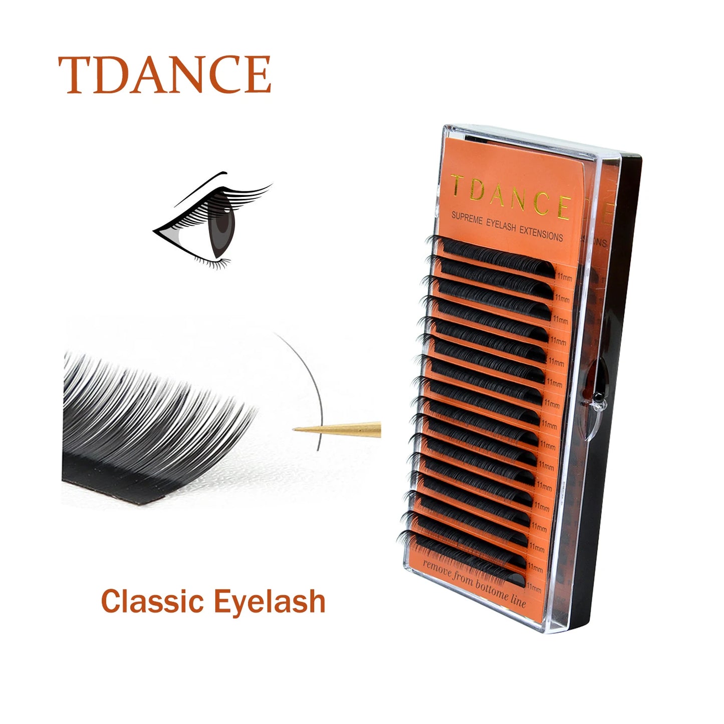 TDANCE 16 Rows Matte Black Classic Lash Extensions – Soft Natural Faux Individual Lashes C90