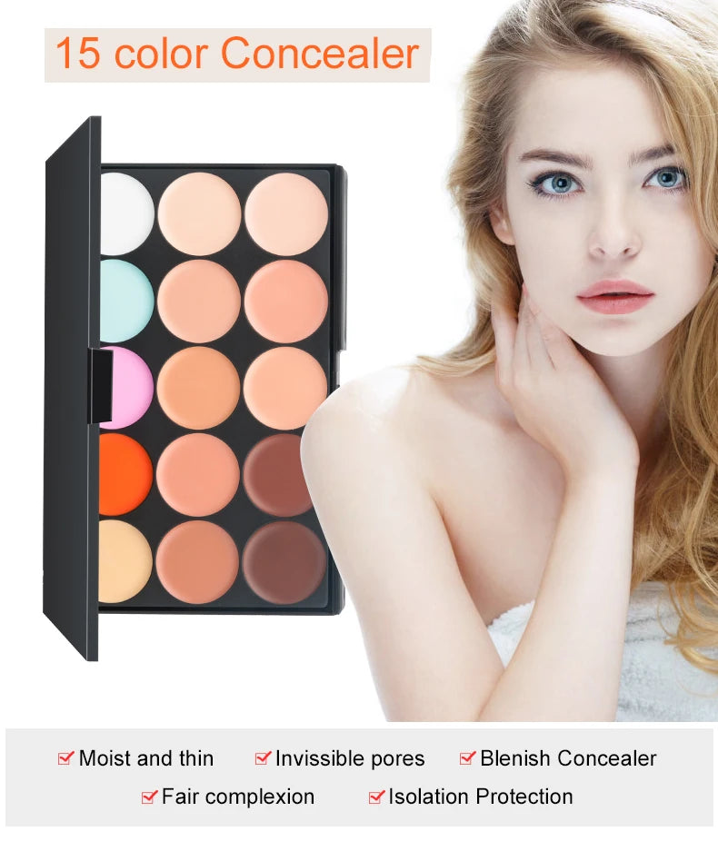 VERONNI 15-Color Cream Concealer Contour Palette – Full Coverage & Waterproof