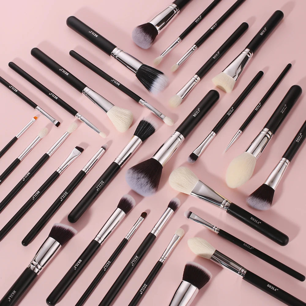 BEILI 30pcs Black Makeup Brush Set – Goat Hair & Synthetic Professional Kit C60