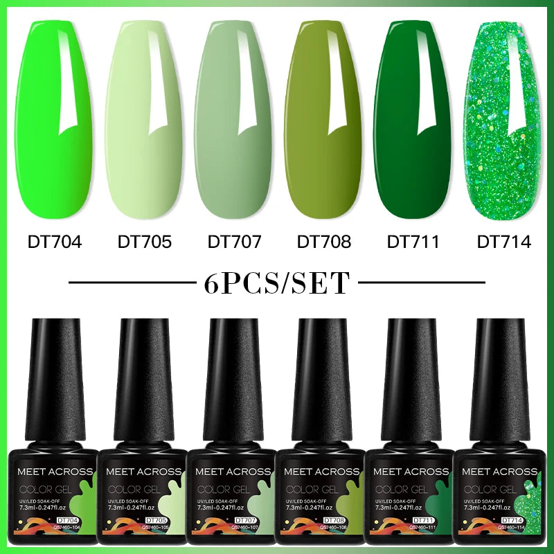 MEET ACROSS 6PC UV LED Gel Nail Polish Set – Soak Off Semi-Permanent Manicure Kit (7ml Each) C75