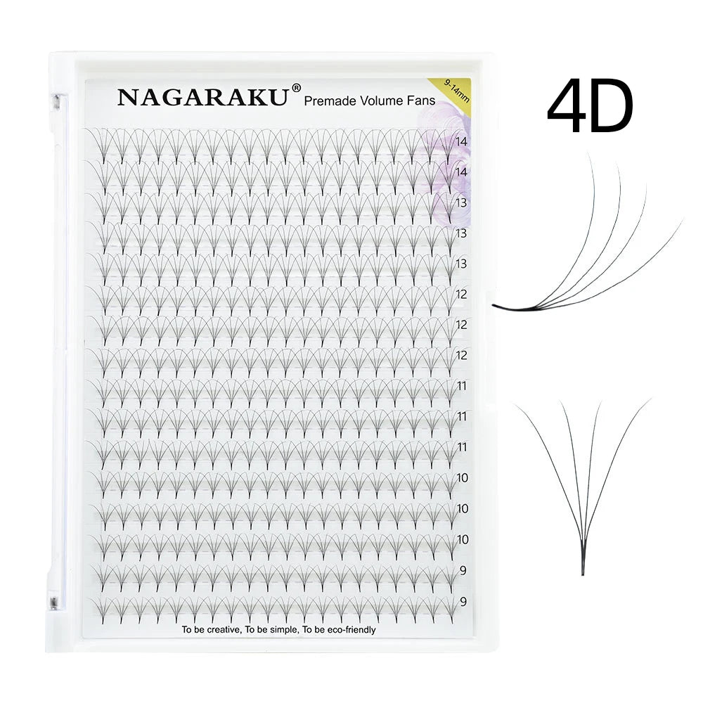 مراوح تمديد الرموش الجاهزة من NAGARAKU - ساق ضيقة 5D/6D/10D، كثافة روسية