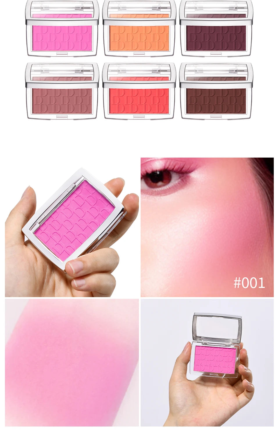 Paleta de rubor mate en relieve LuxuryGlow de 6 colores: alta pigmentación, brillo rosado natural