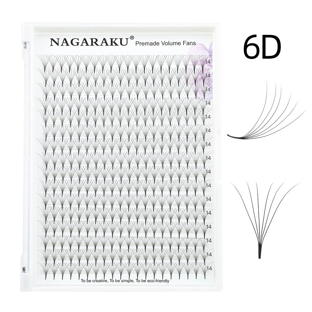 مراوح تمديد الرموش الجاهزة من NAGARAKU - ساق ضيقة 5D/6D/10D، كثافة روسية