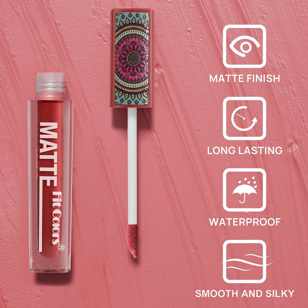 Fit Colors Matte Lip Gloss – Waterproof, Long-Lasting Velvet Lipstick